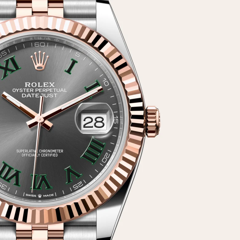 Rolex Datejust in Rolesor Everose (Kombination aus Edelstahl Oystersteel und Everose-Gold), Detailansicht