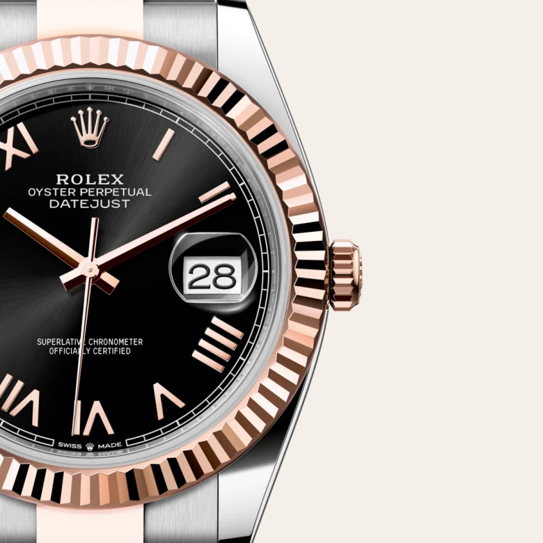 Rolex Datejust in Rolesor Everose (Kombination aus Edelstahl Oystersteel und Everose-Gold), Detailansicht