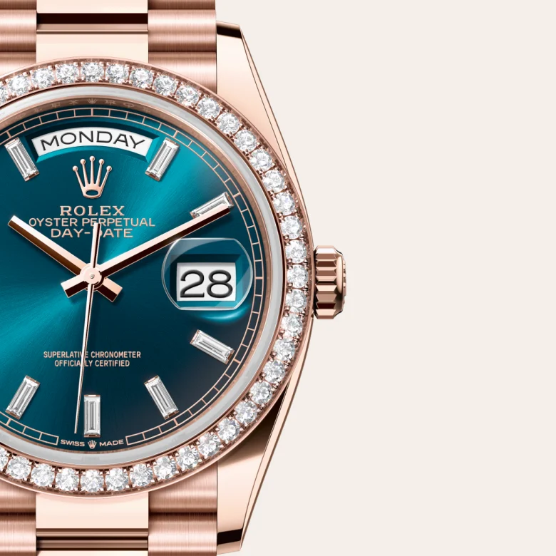 Rolex Day-Date in 18 Karat Everose-Gold, Detailansicht