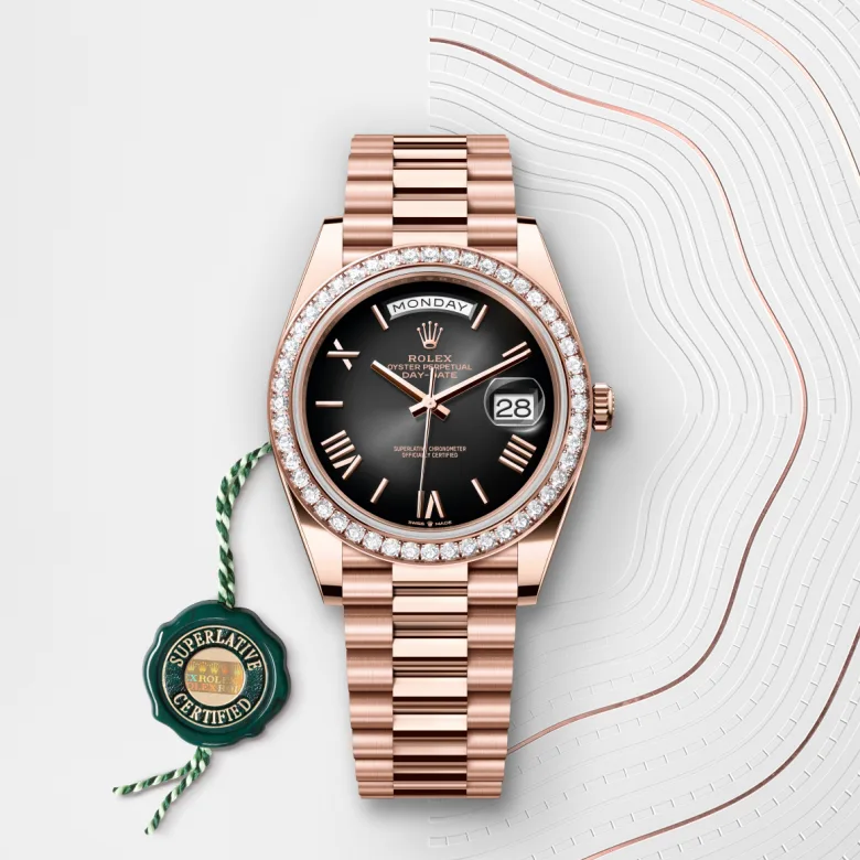 Rolex Day-Date in 18 Karat Everose-Gold mit grünem Siegel