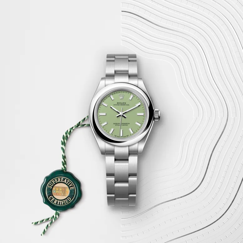 Rolex Oyster Perpetual in Edelstahl Oystersteel mit grünem Siegel