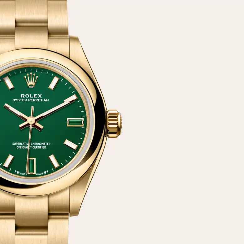 Rolex Oyster Perpetual in 18 Karat Gelbgold, Detailansicht