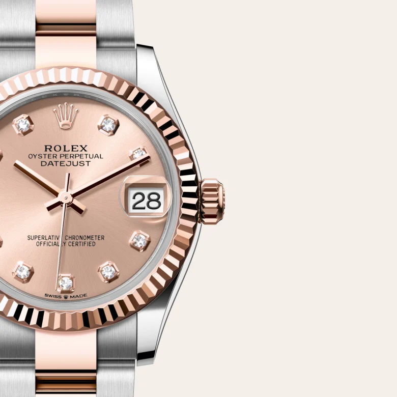 Rolex Datejust in Rolesor Everose (Kombination aus Edelstahl Oystersteel und Everose-Gold), Detailansicht