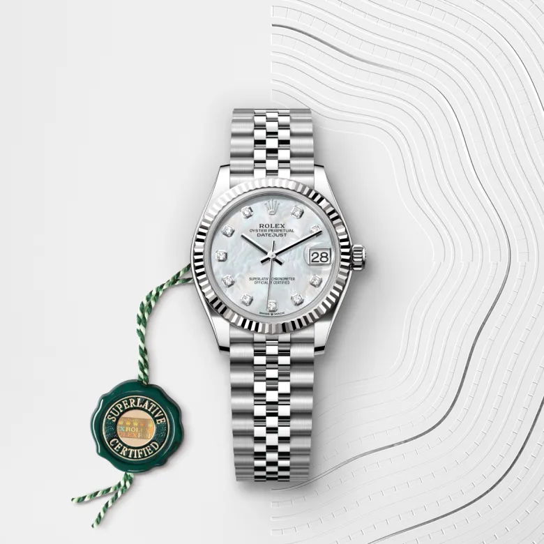 Rolex Datejust in Rolesor weiß (Kombination aus Edelstahl Oystersteel und Weißgold) mit grünem Siegel