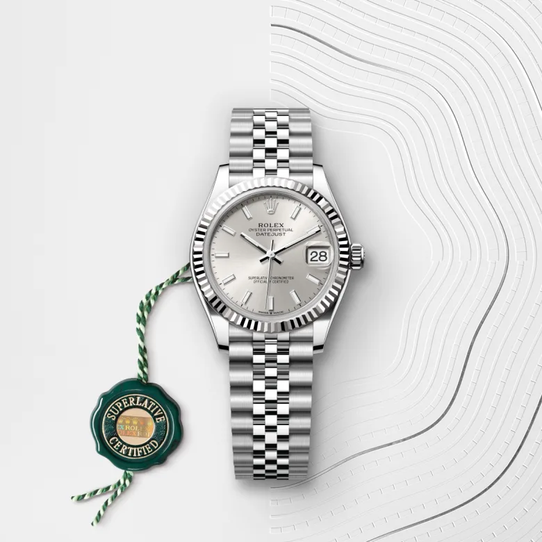 Rolex Datejust in Rolesor weiß (Kombination aus Edelstahl Oystersteel und Weißgold) mit grünem Siegel