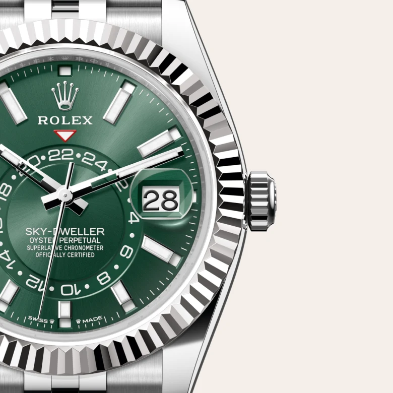 Rolex Sky-Dweller in Rolesor weiß (Kombination aus Edelstahl Oystersteel und Weißgold), Detailansicht