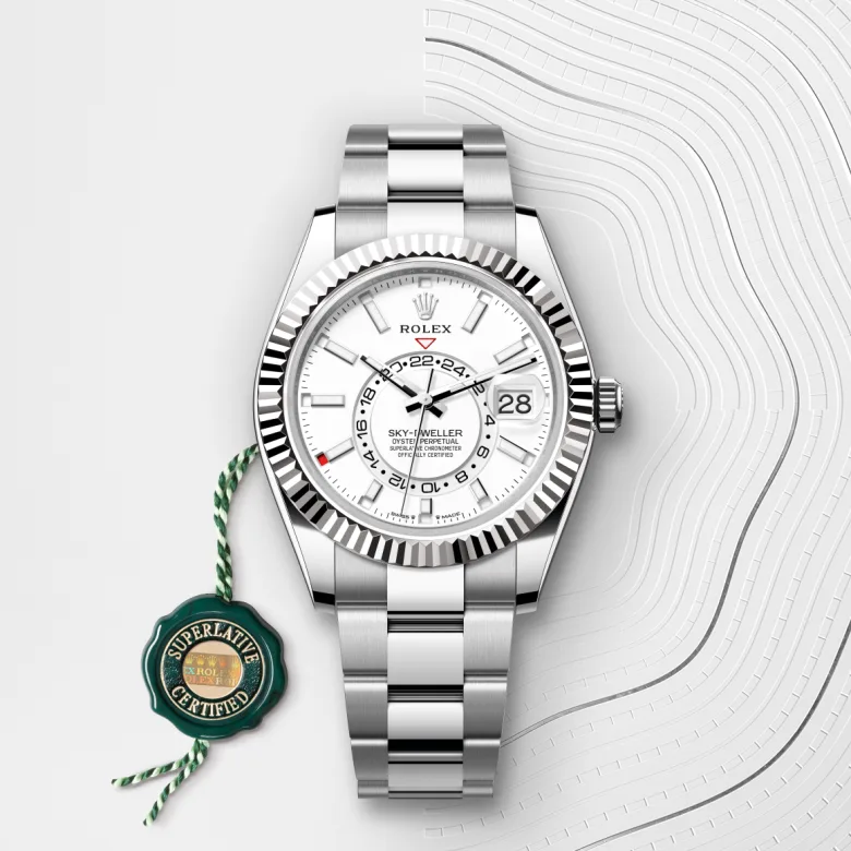 Rolex Sky-Dweller in Rolesor weiß (Kombination aus Edelstahl Oystersteel und Weißgold) mit grünem Siegel