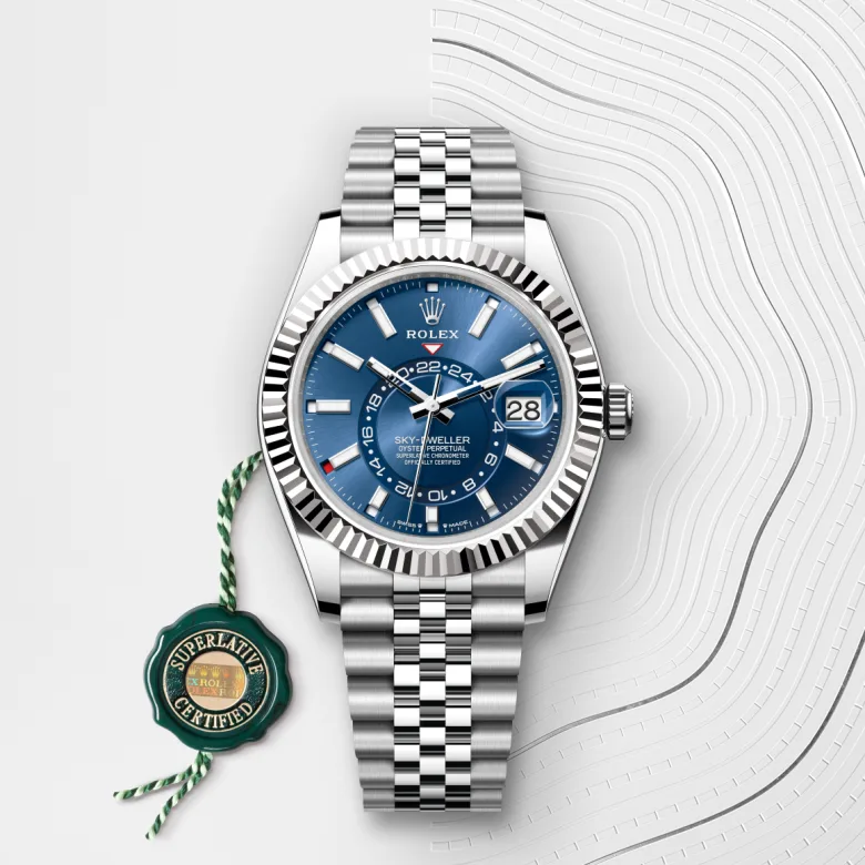 Rolex Sky-Dweller in Rolesor weiß (Kombination aus Edelstahl Oystersteel und Weißgold) mit grünem Siegel