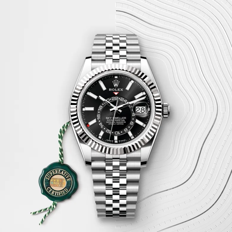 Rolex Sky-Dweller in Rolesor weiß (Kombination aus Edelstahl Oystersteel und Weißgold) mit grünem Siegel