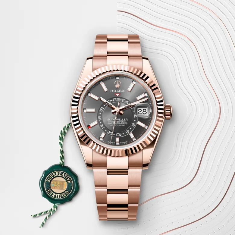 Rolex Sky-Dweller in 18 Karat Everose-Gold mit grünem Siegel