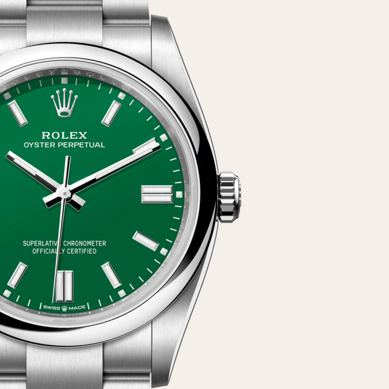 Rolex Oyster Perpetual in Edelstahl Oystersteel, Detailansicht