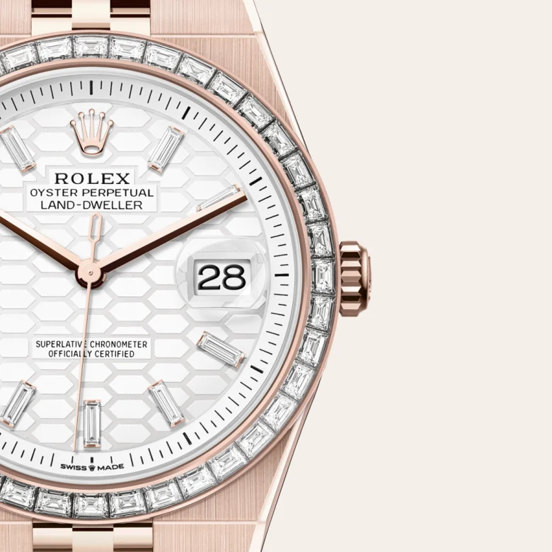 Rolex Land-Dweller in 18 Karat Everose-Gold, Detailansicht