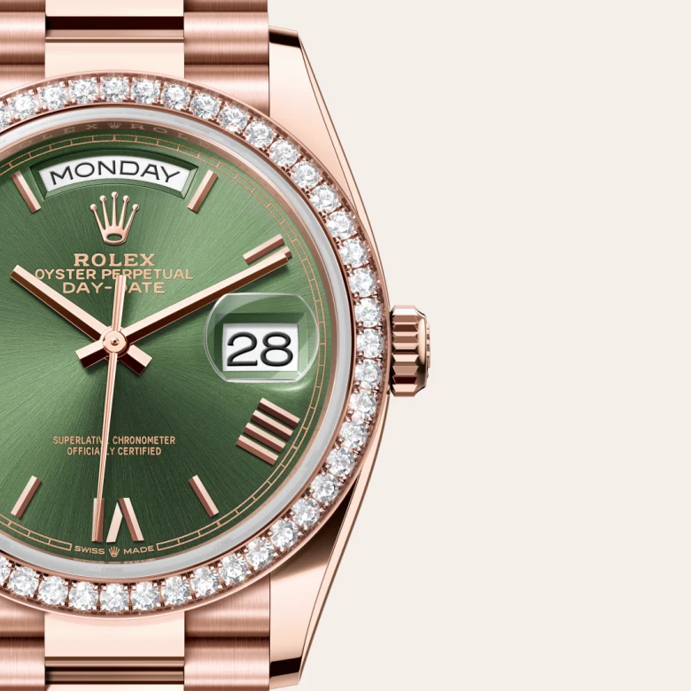 Rolex Day-Date in 18 Karat Everose-Gold, Detailansicht