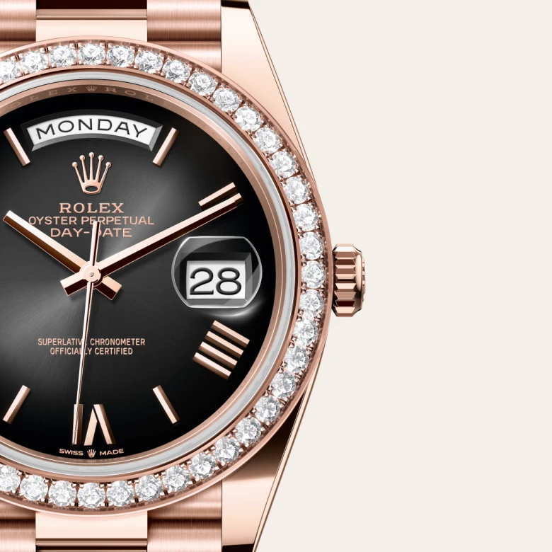 Rolex Day-Date in 18 Karat Everose-Gold, Detailansicht