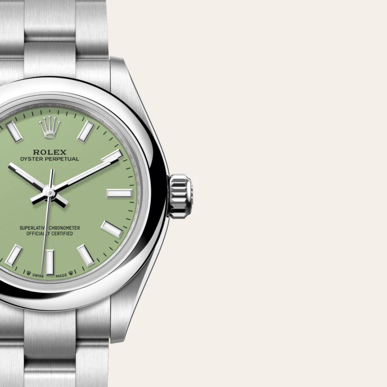 Rolex Oyster Perpetual in Edelstahl Oystersteel, Detailansicht