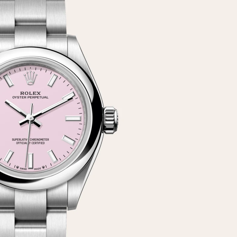 Rolex Oyster Perpetual in Edelstahl Oystersteel, Detailansicht