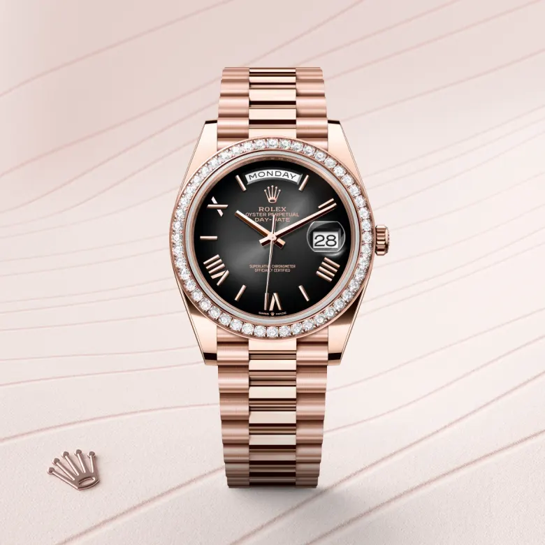Rolex Day-Date in 18 Karat Everose-Gold, Frontansicht